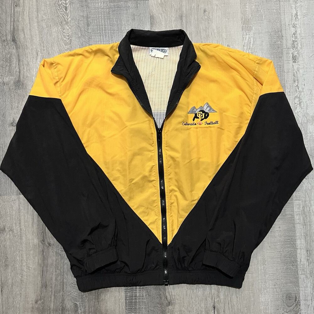 VTG University Of Colorado Windbreaker Jacket Yellow/Black CU Buffs College Sz M